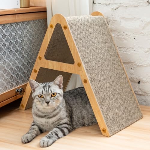 Conlun Quadro A-Frame para arranhar gatos, moldura de papelão reciclado e madeira, arranhador horizo