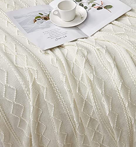 Dream Sunset Knit Throw Blanket 50 X 60 Inch, For Couch, Sofa, Bed Decoration. Super Soft And Lightweight Original Pattern With Tassel Fringes. Ivory White #TOP4