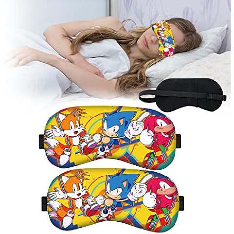 PADIEOE 2 PCS Sonic The Hedgehog Sleep Masks, Sonic Sleep Eye Mask for Kids Sleeping Mask Cute 3D Print Cartoon Eyeshade Eye Blinder Travel Eye Cover for Boys Girls Children (Cartoon Sonic) Cover