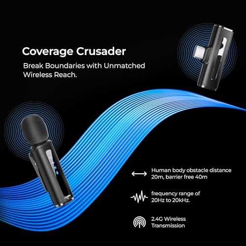 Image of Digitek DWM-114 2-in-1 Wireless Microphone, 2.4GHz, 6.6Hr Battery, Noise Reduction, 40m Range, 360 Sound Capture, Plug n Play, iPhone & Android Compatible, for Video Recording, Interview, Vlogging!