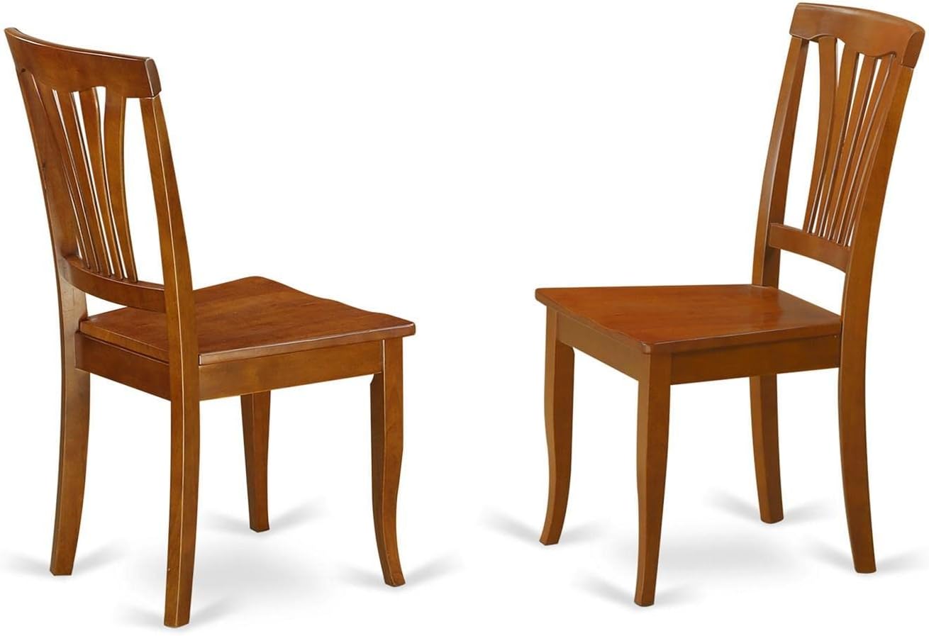 AVC-SBR-W Avon Dining Room Chairs - Slat Back Wooden Seat Chairs, Set of 2, Saddle Brown