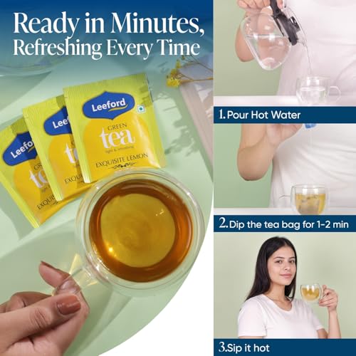 Image of Leeford Exquisite Lemon Green Tea 30 Tea Bags (Pack of 2)|All Natural Flavour|Rich In Antioxidants|Refreshing Lemon,Bergamot & Peach Flavors|Boosts Immunity & Metabolism|Natural Citrus For Mind & Body