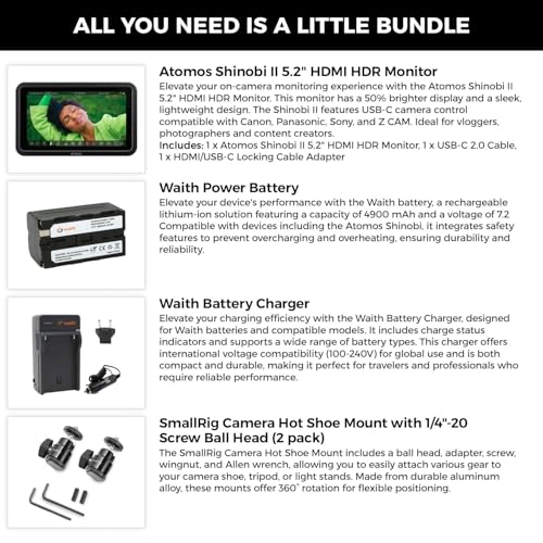 Image of Atomos Shinobi II 5.2 inch HDMI Camera Monitor with HDR Touchscreen Display | Lightweight Monitor for Photography with Battery, Charger and Camera Hot Shoe Mount Advanced Bundle Set