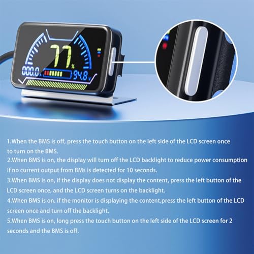 Image of BMS Replacement 4.3 Inch LCD Display Screen with Active Switch Monitor for JK Smart BMS, Black, 500454108A1