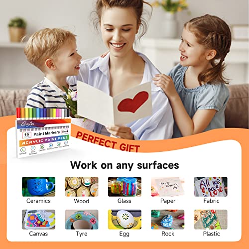 Coocani Premium 16 Colors Extra Large Paint Markers For Canvas, Wood, Glass, Mugs, Fabric, Ceramic,Rock Painting,Lettering,Card Making Diy Crafts (2.5Mm Medium Tip) #TOP3