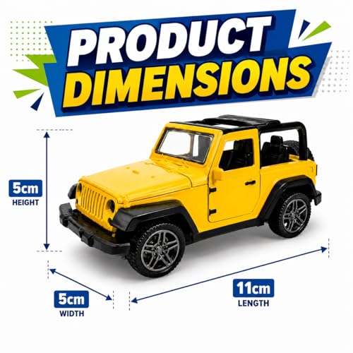 Image of Braintastic Model Diecast Car Toy Vehicle Pull Back Friction with Openable Doors Light & Music Toys for Kids Age 3+ Years (Thar Jeep Small Yellow)