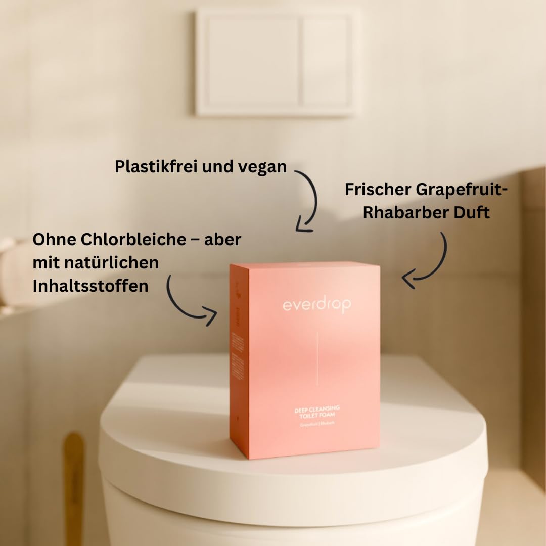 everdrop tiefenreinigender WC‑Schaum Pink – 3er‑Set für 9 Andwendungen für gründliche Toilettenreinigung, plastikfrei & vegan, mit natürlichem Duft – entfernt Kalk & Schmutz ohne aggressive Chemie