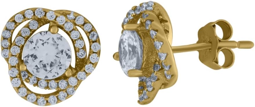 Diamond2Deal 925 Sterling Silver Yellow-Tone Cubic Zirconia Love Knot Stud Earrings
