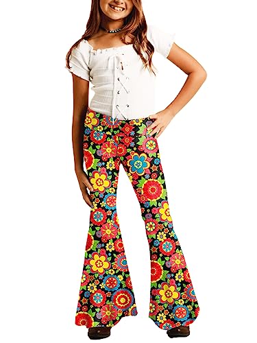 Image of Deerose Girls Halloween Hippie Bell Bottom Pants High Waist Flare Pants 5-14 Years