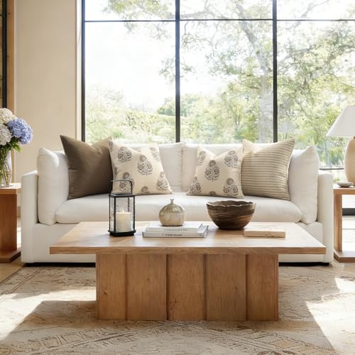Image of YCOLL Vintage Floral Print Pillow Covers 22x22 Set of 2 Patterned Accent Decorative Cushion Covers Modern Farmhouse Throw Pillow Covers for Sofa Couch Chair Bed Living Room Home Decor, Light Brown