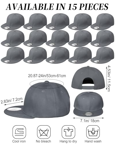 Image of 15 Pack Snapback Hats for Men Hip Hop Style Solid Baseball Hats Adjustable Snapback Cap Flat Brim Baseball Caps