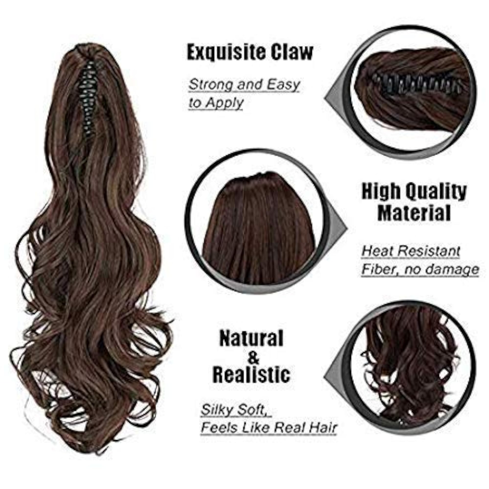 Synthetic Wavy-Curly Ponytail Long Extension, Black