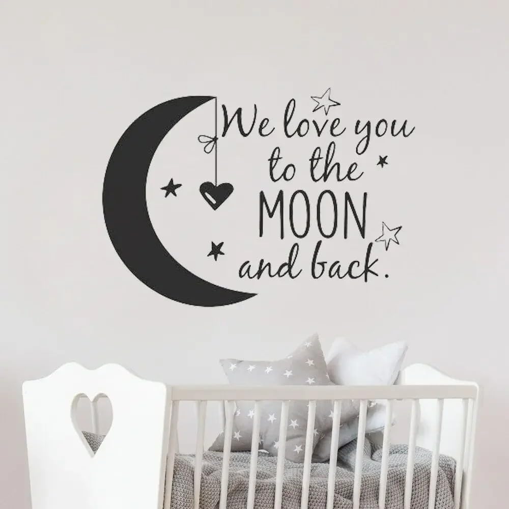 We Love You to The Moon and Back Wall Decal Nursery Quotes Moon and Stars Wall Sticker Children Room Decor Ideas Kids Rooms 42x30cm
