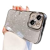 Fycyko Compatible with iPhone 13 Case Glitter Luxury Cute Clear Flexible Plating Cover Camera Protection Shockproof Phone Case for Women Girl Men Design for iPhone 13 Cover 6.1'' Silver
