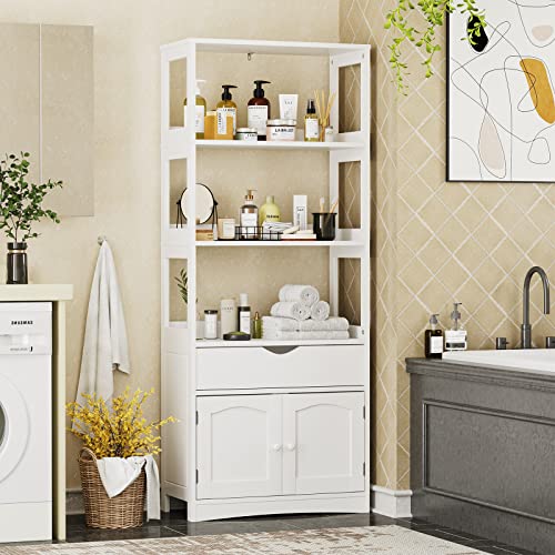 Kitchen Pantry Storage Cabinets Freestanding Tall Bathroom Storage Cabinet With Shelves And Drawer 64''H Sideboard Storage Cabinet With Microwave Space Cupboard Storage Organizer For Home Office,White #TOP2