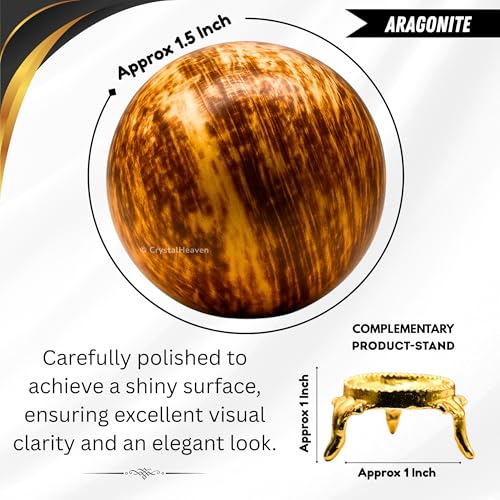 Image of Certified Aragonite Crystal Ball for Meditation - Premium Crystal Vastu Items for Home and Feng Shui Items for Good Luck - Ideal for Pooja Supplies and Spiritual Practices (1.5 inch Inch)