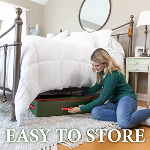 Christmas Ornament Storage - Stores Up To 64 Holiday Ornaments, Adjustable Dividers, Covered Top And Two Handles. Attractive Storage Box Keeps Holiday Decorations Clean And Dry For Next Season. (Green, Underbed) #TOP4