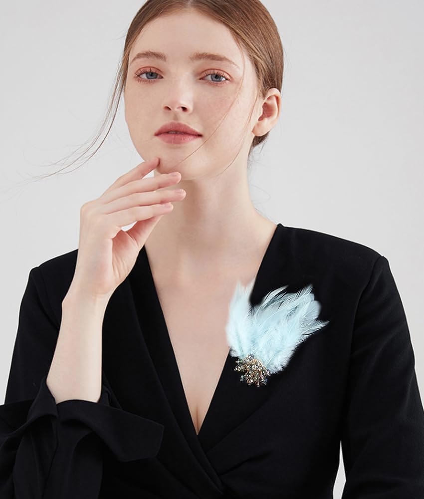 Rhinestone Flower Feather Brooch for Women Delicate Crystal Acrylic Ball Bead Snowflake Lapel Hair Pins Elegant Wedding Christmas Cocktail Party Dress Accessories Jewelry Gift - Image 3