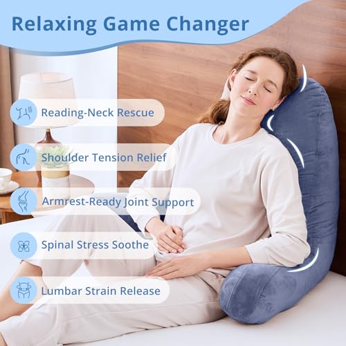 Image of Sasttie Reading Pillow for Bed, Back Pillow for Sitting Up, Grey Purple | 25 inch Backrest Support Cushion for Couch, Sofa, and Floor, Dorm Essentials, OEKO-TEX, Adjustable Down Alternative Fill