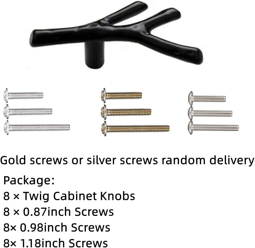Branch Knob 8pcs Black Vintage Tree Twig Branch Cabinet Knobs Pull Handles with 3 Sizes Screws,Zinc Alloy Drawer Handle for Mountain House Kitchen Cupboard (2.7in/68mm)