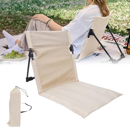 MeYuxg Esterilla de playa con respaldo, silla de suelo plegable larga, para exteriores, esterilla de playa, plegable, ligera, con bolsillo, respaldo para playa, para camping, playa (beis, variante