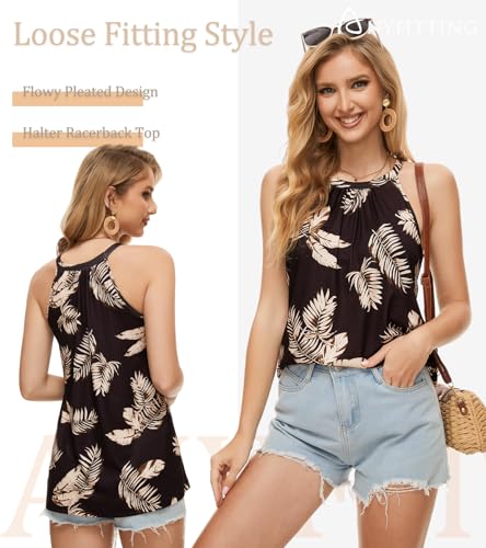 Image of Women Halter Tank Top with Built in Bra Flowy Sleevless Padded Camisole Loose Fit Summer Shirt Top S-3XL