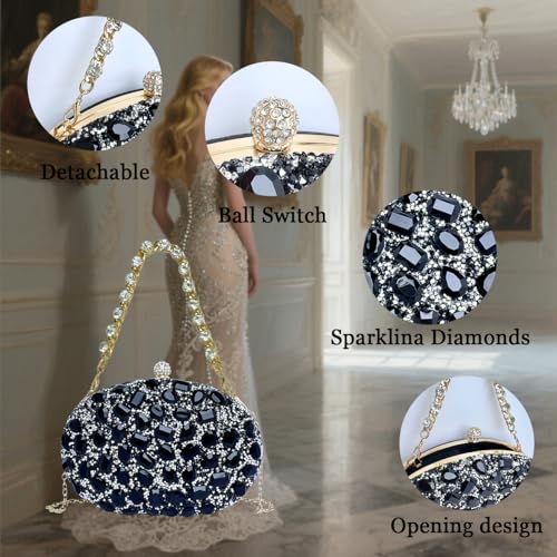 Image of Sparkling Crystal Diamond Women's Rhinestone Clutch Purse with Round Pearl Clasp