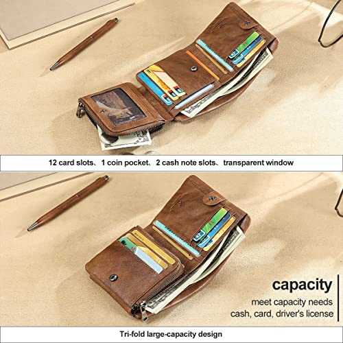Manbang Wallet For Men Handcrafted Italian Genuine Leather Wallet Rfid Blocking Men's Wallet With Change Coin Pocket Gift Box (Khaki) #TOP3