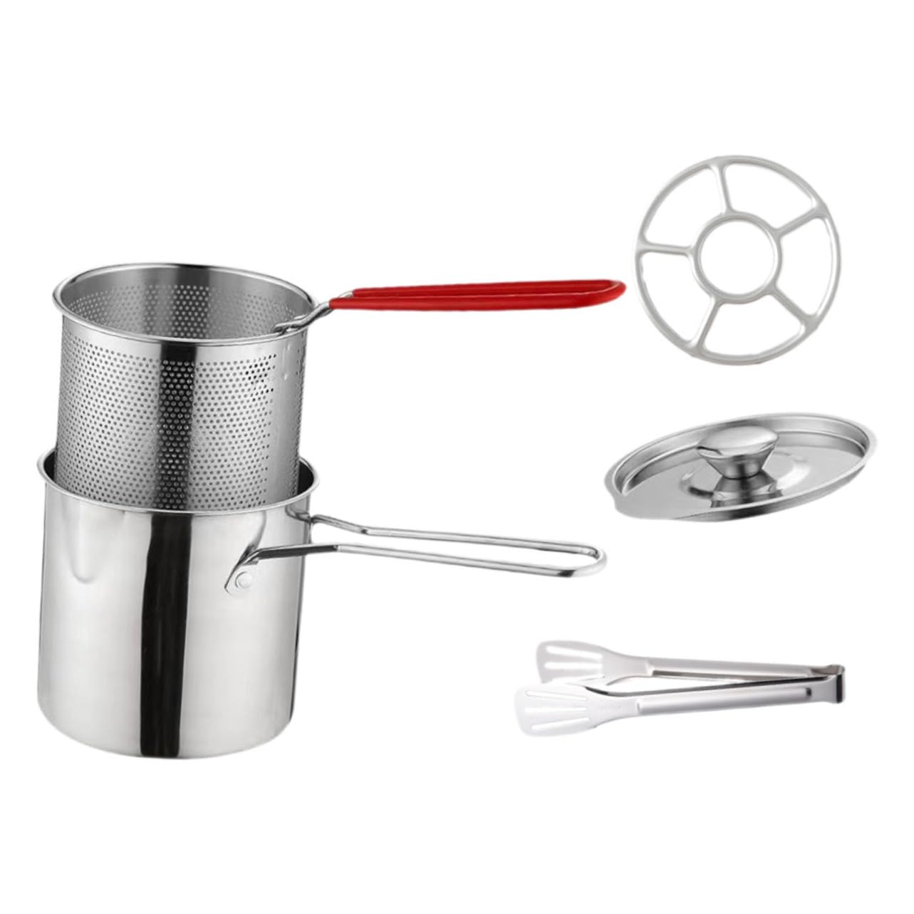 Amosfun 1Set Deep Fryer Pot with Fry Basket Lid for Chicken Wings Onion Rings and French Fries Indoor Outdoor Use for Family Gatherings