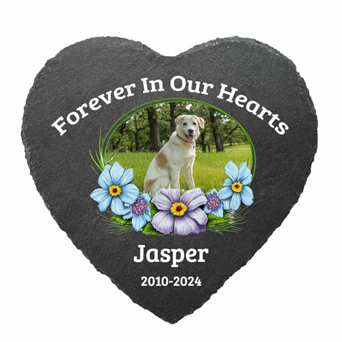HaEnLab Personalized Dog Memorial Stone, Pet Memorial Gifts for Loss of Dog, Forever in Our Hearts Pet Loss Gifts, Custom Headstone Sympathy Gift, Cemetery Decorations for Grave, Gifts for Cat Lovers