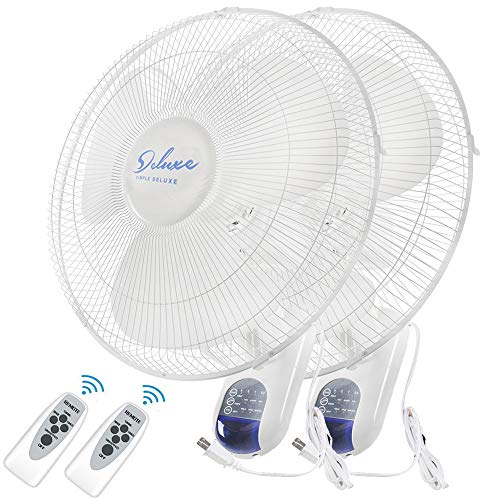 Simple Deluxe 2 Pack - 16 Inch Digital Wall Mount Fan with Remote