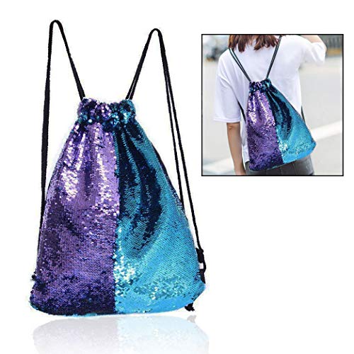 Xrten Mochila con Cordón Deportiva Bolso de Lentejuelas Sirena para Infantil Niños