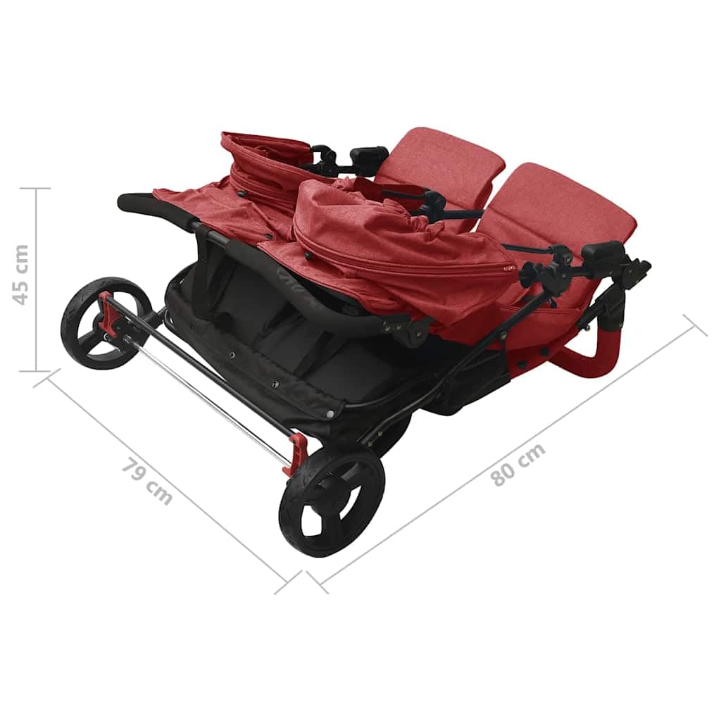 vidaXL Poussette Double Pliable Bébé Enfants Voyage Extérieur Acier Rouge