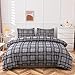 EDS 100% szczotkowana bawełna kratka w kratę flanelowa luksusowe zestawy poszewek na kołdrę super miękkie z dopasowanym kolorem poszewki na poduszkę - królewski szary