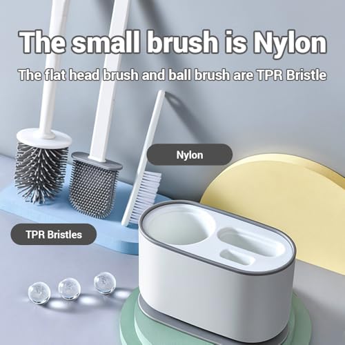 Image of Toilet Brush Set, Bathroom Accessories, Toilet Bowl Cleaners, Deep Cleansing Multifunctional Hanging Toilet Brush Set for Bathroom(Pearl White)