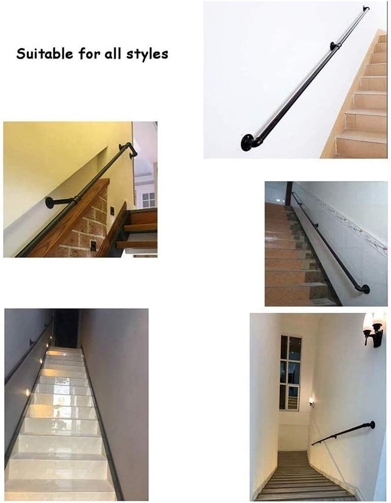 LUNEZY Stair Banister handrail Stair Handrail Kit (1ft-20ft)， Industrial Wind Wrought Iron Pipe Stairs Handrail，Corridor Support Bar，Barrier-Free Staircase Handrail for The Elderly (Size