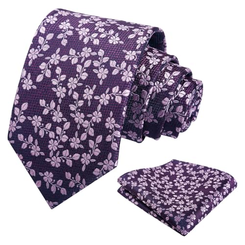 Image of Alizeal Mens 3.15inches Leaf Flower Pattern Tie Set | Floral Pattern Pocket Square Perfect for Fall Winter Business and Holiday Events