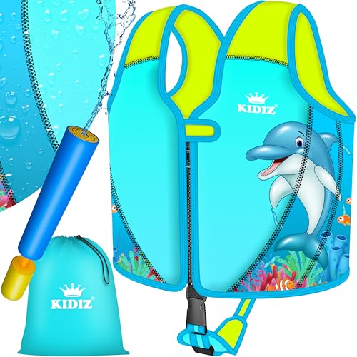 KIDIZ® Schwimmweste Kinder M 2-5 Jahre | Schwimmhilfe Jungen & Mädchen Badeweste Babys & Kleinkinder | Float Jacket Klettverschluss | Badeweste Neopren mit Wasserpistole | Sicherheitsgurt verstellbar