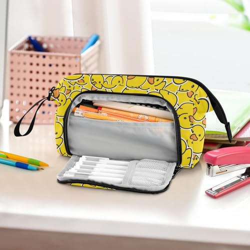 Image of Rubber Ducks Yellow Print Pencil Case Pouch Big Capacity Pencil Bag Box Organizer Pen Case with Compartmens Stationery Organizer for Girls Boys Women School College Office