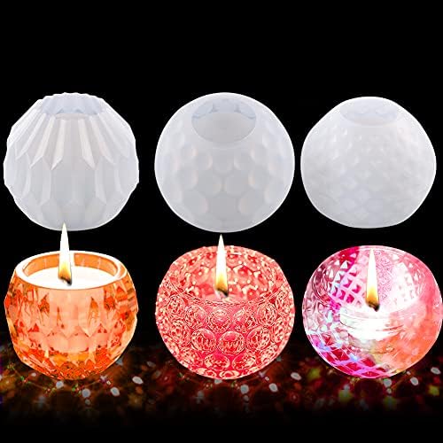 3Pcs Candle Holder Molds for Resin, Tealight Candles Holders Resin Mold Epoxy Votive Candle Silicone Mold Candlestick Mould for DIY Jewelry Box, Decoration, Wedding, Party