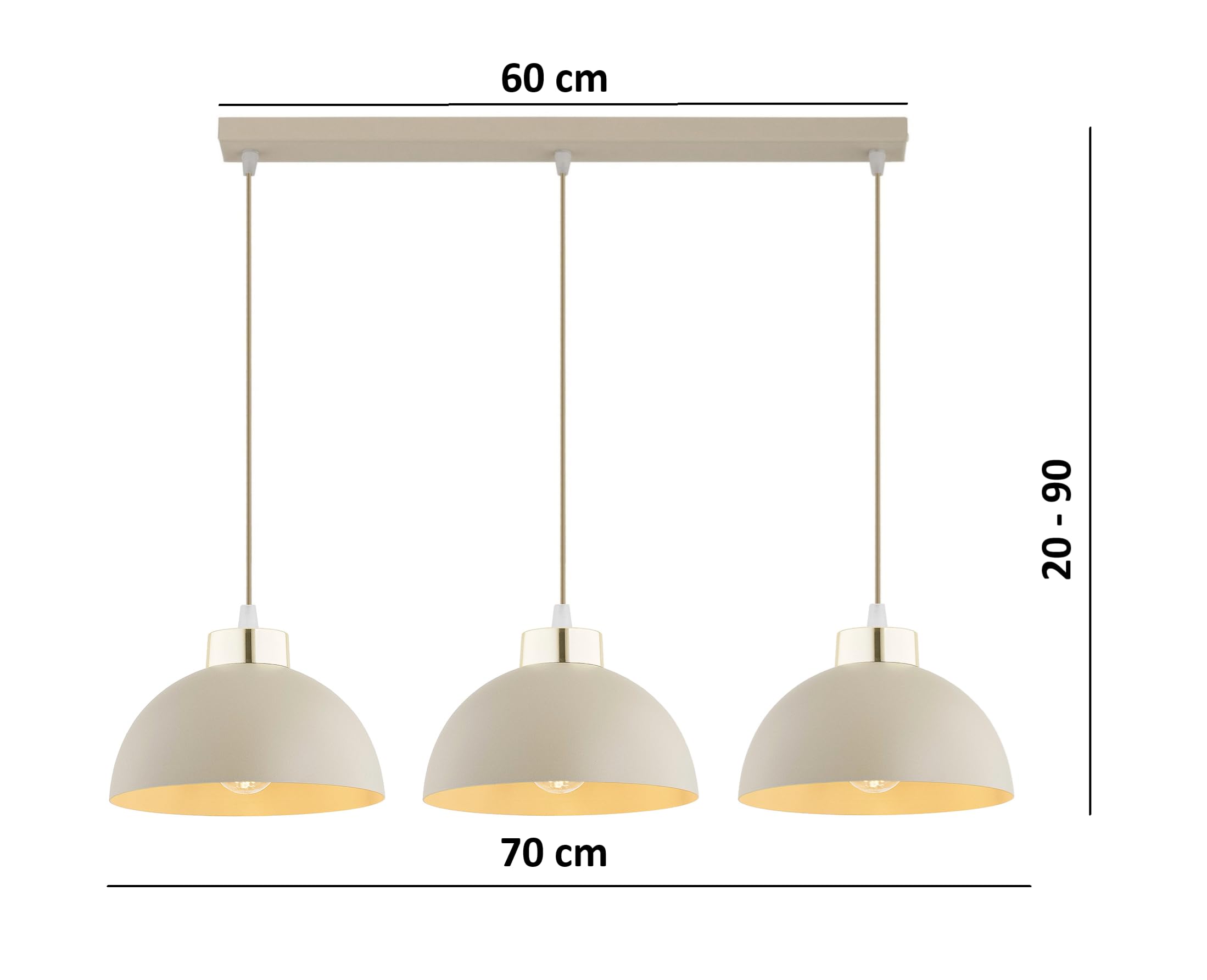 Pendellampe 3-flammig Beige – Moon Ecru Kaschmir Leuchte aus Metall – E27 Lampen für Esszimmer oder Wohnzimmer – LED geeignet