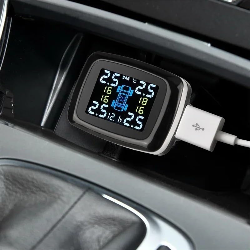 Tpms Sistema di monitoraggio Digitale della Pressione dei Pneumatici for Auto Porta USB Allarme Sicurezza 4 sensori Esterni/Interni Impermeabili IP68(Internal Sensors)