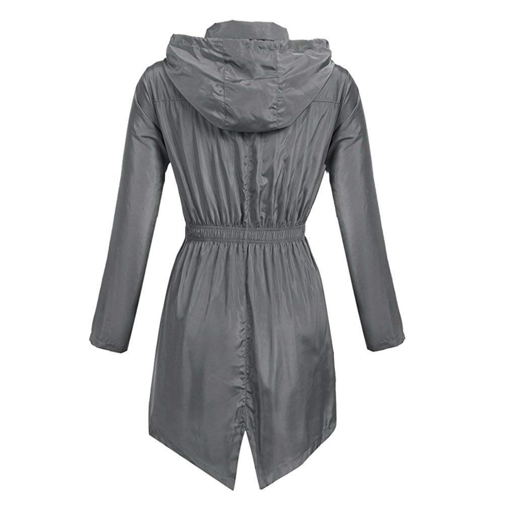 Huixin Lekki damski płaszcz podróżny, wodoszczelny płaszcz damski, moda damska, długi z kapturem, na wędrówki, płaszcz przeciwdeszczowy, kurtka outwear, szary, XXL