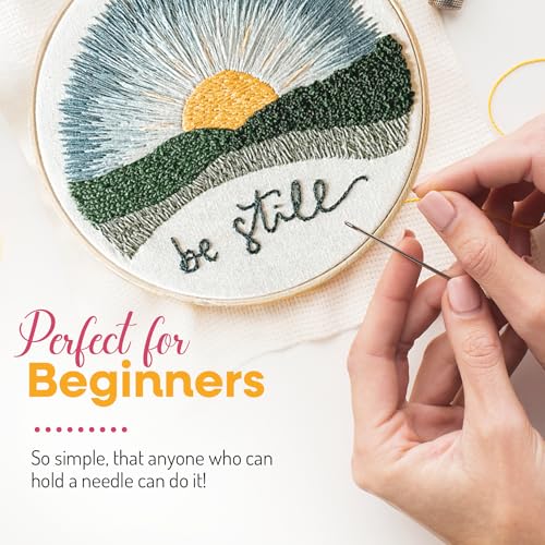 Image of Elly & Grace Christian Embroidery Kit with Embroidery Hoop, Easy Embroidery Kit for Beginners and Adults, Full Embroidery Hoop Kit with Needles and Thread Included (Be Still)