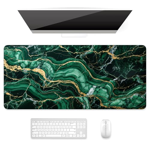 Image of Auhoahsil Desk Mat, Ultra Large Mouse Pad, XXL Gaming Mousepad, Pretty Desk Pad, Big Extended Full Size Desktop Desk Matt for Keyboard, Laptop & Computer, 35.5 x 15.7 in, Green Marble