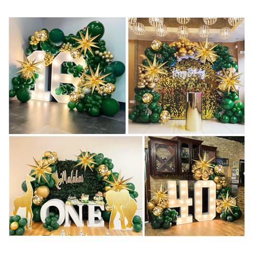 FOTIOMRG Green and Gold Balloon Arch Kit with 3pcs Star Balloon, Emerald Forest Dark Green Balloons Metallic Gold Balloons for Birthday Baby Shower Wedding New Years Party Decorations - Image 8