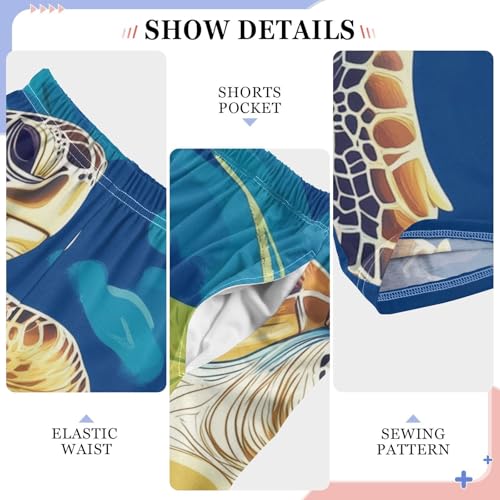 Marine Turtle Boys Long Pants Soft Trousers Elastic Waist Kids Lounge Bottoms with Pockets S-XL4