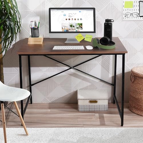 Image of ABOUT SPACE Office Table - Study Table for Students, Adults Work Table for Home - PC, Laptop, Desktop, Gaming, Computer Table with Spacious Tabletop Multipurpose Table (Walnut-L 91 x B 60.5 x H 75cm)