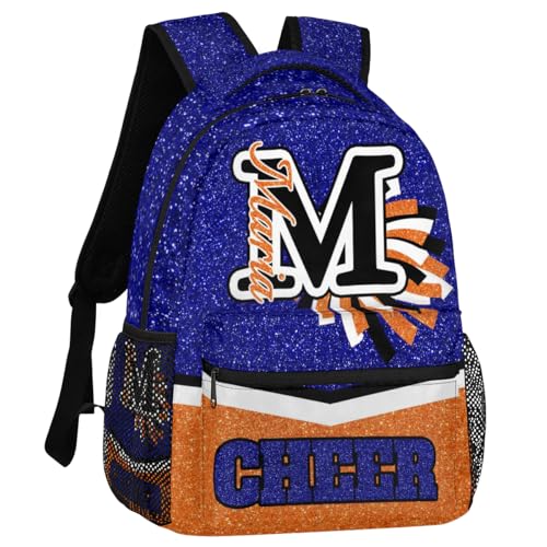 TropicalLife Personalized Cheer Backpack for Cheerleaders, Custom Name Cheerleader Shoulder Bag Cheerleading Gifts for Women Teams Blue Orange Glitter2