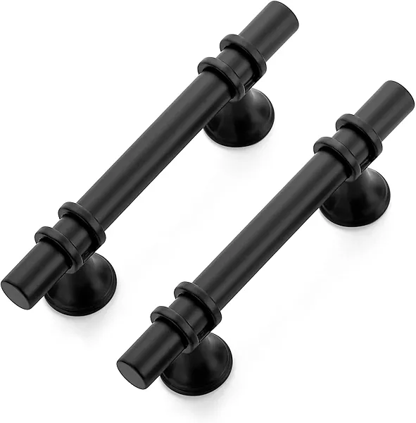 Ravinte 30 Pack 5 Inch Cabinet Pulls Kitchen Cupboard Handles with Round Base Matte Black Drawer Pulls Cabinet Handles 5" Length, 3" Hole Center